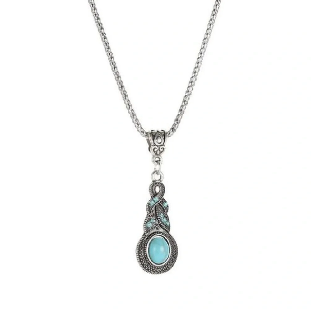 New Retro Pattern Blue Crystal Inlaid Turquoise Necklace - Picture 2 of 2